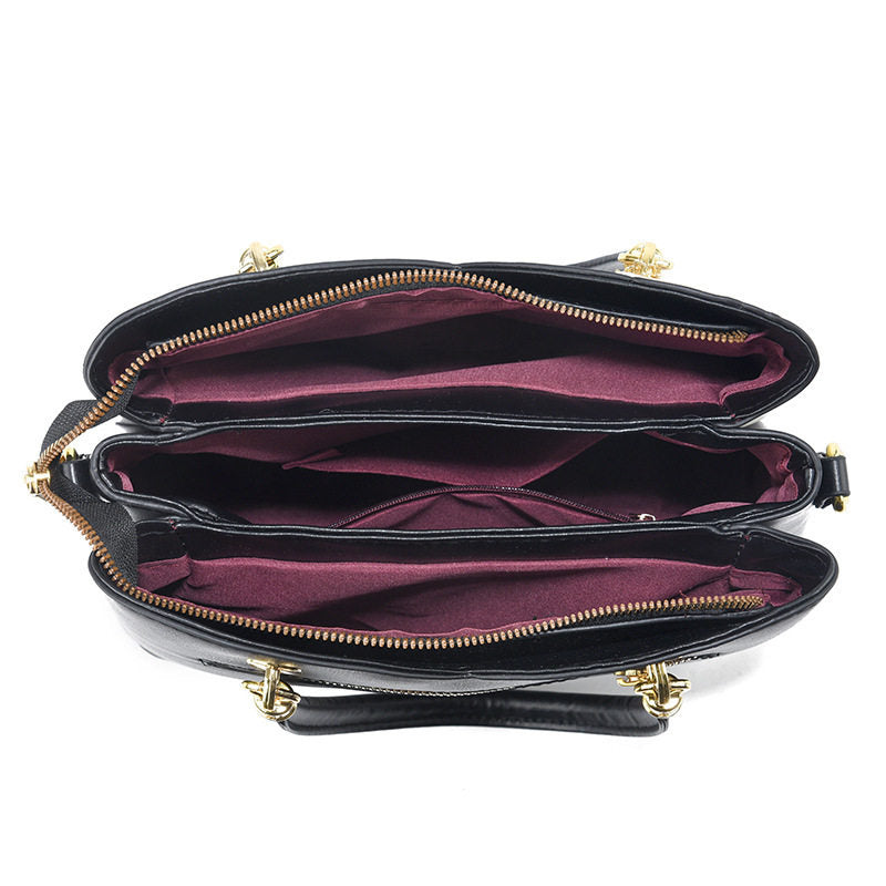 Hong Kong Genuine Leather 2025 New Color-Blocking Handbag