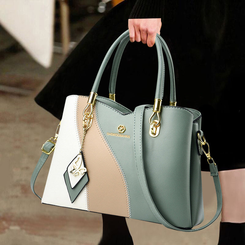 Hong Kong Genuine Leather 2025 New Color-Blocking Handbag