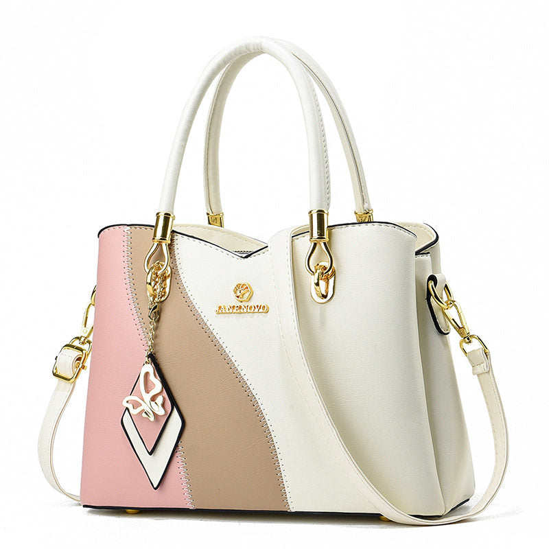 Hong Kong Genuine Leather 2025 New Color-Blocking Handbag