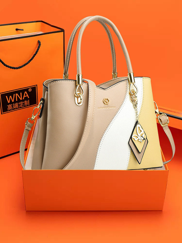 Hong Kong Genuine Leather 2025 New Color-Blocking Handbag